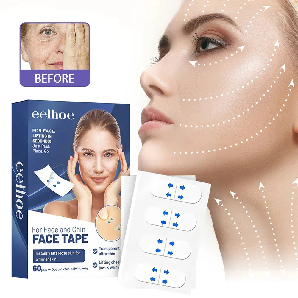 Transparent face lifting tape for chin and cheek, thin adhesive strips for firm, smooth skin