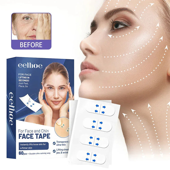 Transparent face lifting tape for chin and cheek, thin adhesive strips for firm, smooth skin