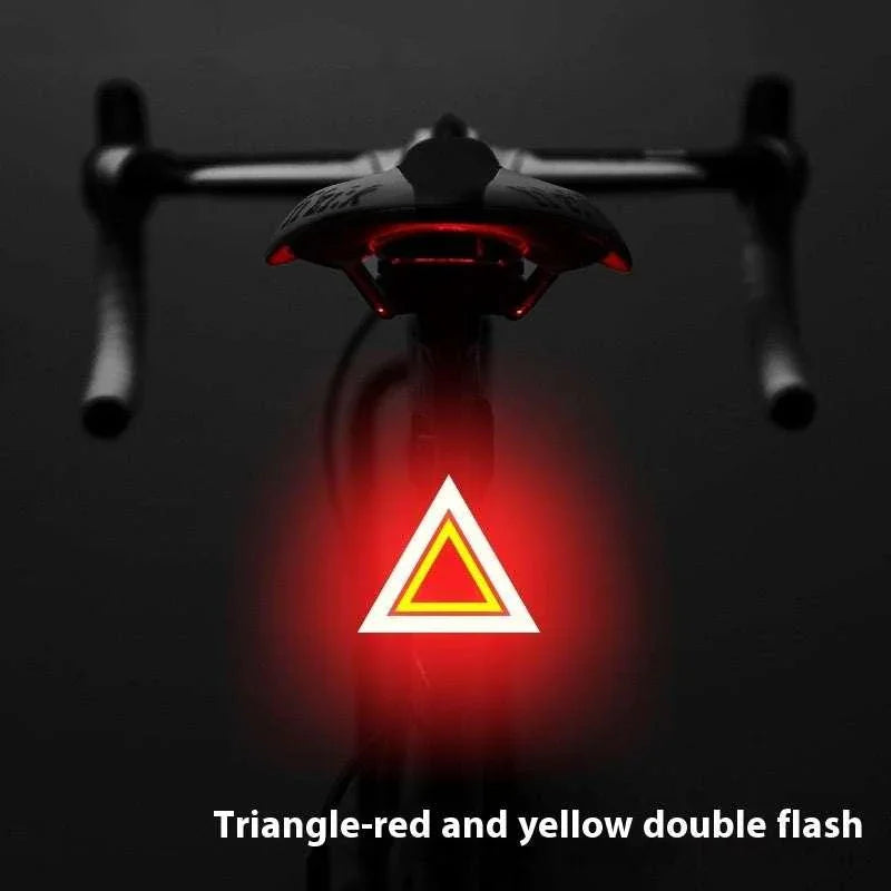Bicycle rear triangle LED light, red and yellow, double flashing for night visibility