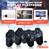 Black wireless game controllers with 2.4G USB receiver, compatible with projector, TV, and monitor.