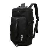 Sleek black backpack with adjustable straps, front zipper pocket, and durable fabric