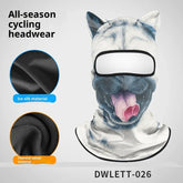 Dog print balaclava with cat ears, ice silk and velvet material, unisex fit, cycling headwear