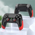 Black and red wireless gaming controller with textured grips and ergonomic design