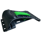 Adjustable black and green back stretcher with ergonomic design and acupressure massage points