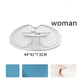Ergonomic blue memory foam seat cushion for women, breathable mesh cover, 44x41x7.5cm