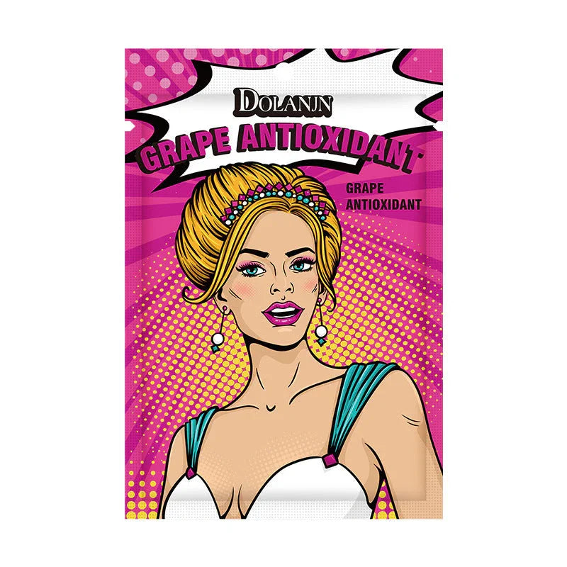 Colorful pop art-style package featuring illustrated woman with elegant updo and teal dress.