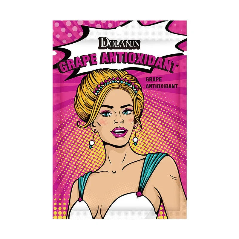 Colorful pop art-style package featuring illustrated woman with elegant updo and teal dress.