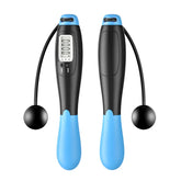 Black and blue cordless digital jump rope with ergonomic handles and LCD display