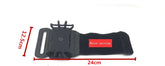 Black adjustable wristband phone holder with Velcro strap, breathable material, 24cm by 12.5cm