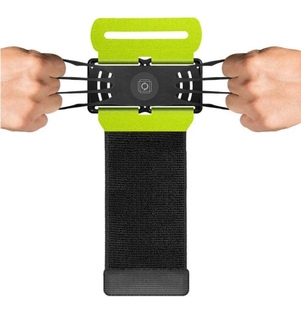 Adjustable neon green and black fabric armband with elastic straps, unisex fit