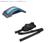 Ergonomic black back stretcher with blue accent and adjustable black posture support belt