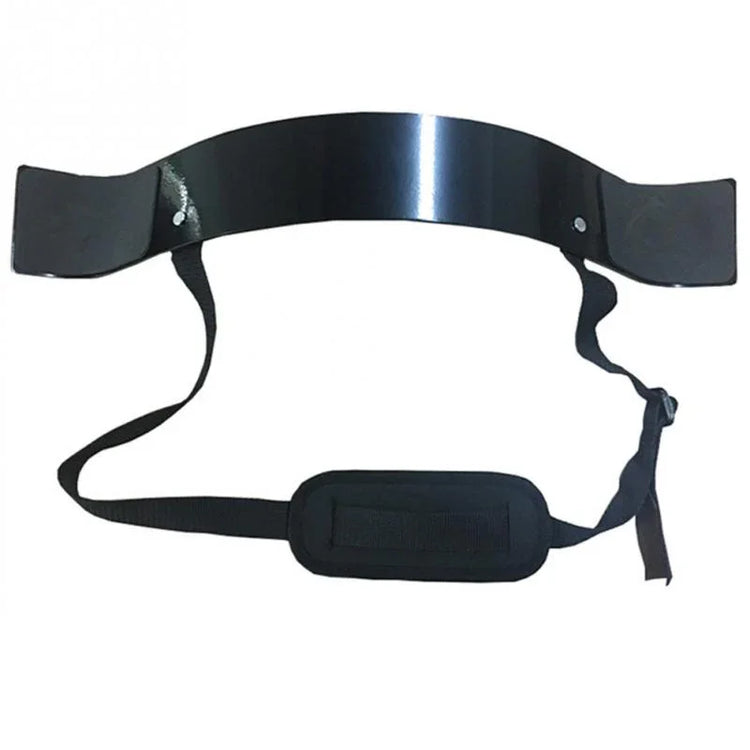 Black arm blaster with adjustable nylon strap and padded support, modern fitness accessory