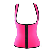 Neon pink zip-up tank top, fitted design with black trim, sleeveless streetwear style