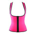 Neon pink zip-up tank top, fitted design with black trim, sleeveless streetwear style