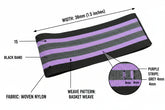 Wide woven nylon band with black, grey, and purple stripes, basket weave pattern, 38mm width.