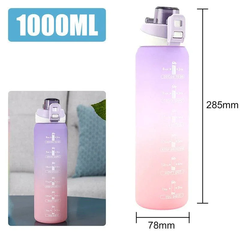 Gradient purple pink 1000ml water bottle with flip lid, plastic material, tall slim fit