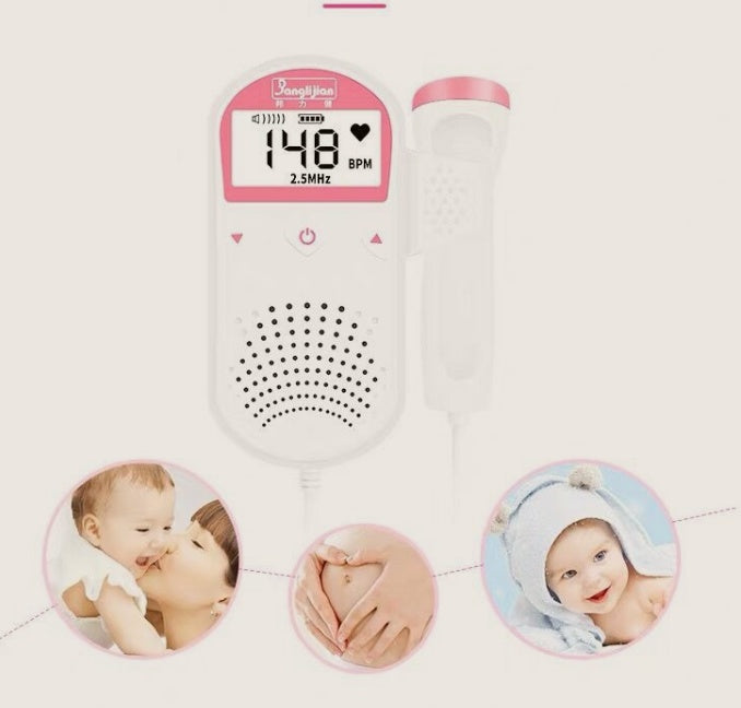 Portable fetal heart rate monitor with LCD screen and waterproof 2.5 MHz probe for home pregnancy use