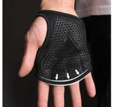 Black fingerless glove with hexagonal grip pattern and snug fit for streetwear style