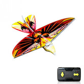 Colorful remote control bird toy, red and yellow wings, lightweight plastic body