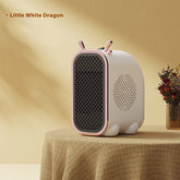White and pink portable mini heater with honeycomb front grill, modern home decor