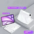 Transparent white tablet case with detachable keyboard, 360° rotation, and hidden pen tray
