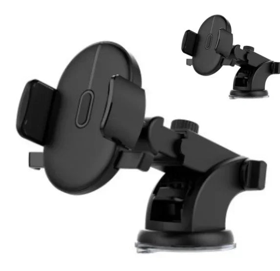 Black adjustable phone holder mount with suction base, modern minimalist design.