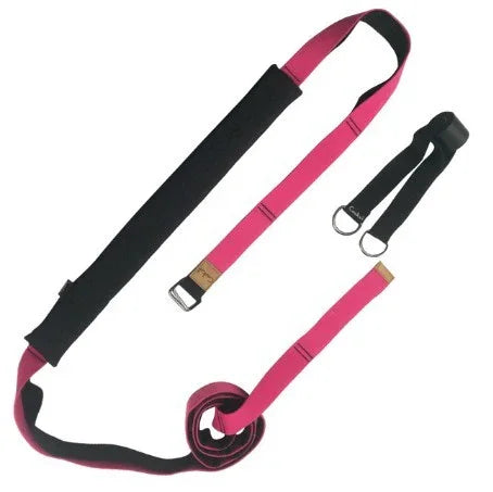 Adjustable pink and black nylon strap with metal D-rings, modern streetwear accessory