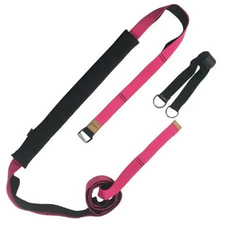 Adjustable pink and black nylon strap with metal D-rings, modern streetwear accessory