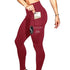 Wine red high-waisted leggings with pocket, slim fit, soft stretch fabric, sporty style