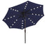 Navy blue outdoor umbrella with built-in LED lights, modern patio accessory.