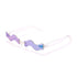 Wavy rimless sunglasses with purple-blue gradient lenses and clear plastic arms