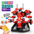 Red and gray remote control robot building kit with rubber tracks, 392 pieces, STEM toy
