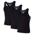 Set of three black fitted sleeveless tank tops, soft cotton material, minimalist style