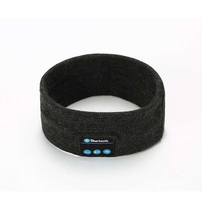 Black knit Bluetooth headband with control buttons, modern tech accessory for comfort fit