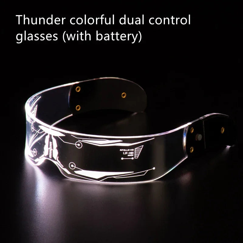 Futuristic LED light up visor glasses with transparent acrylic frame, black side panels