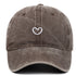 Retro small love embroidered cotton soft peaked cap in brown with adjustable fit