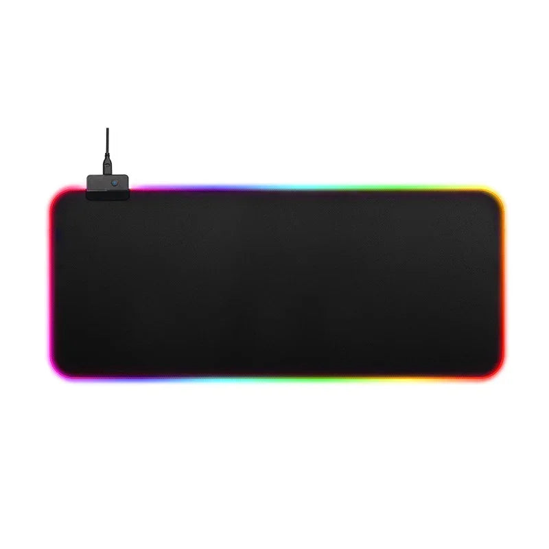 Large black mouse pad with RGB LED edge lighting and smooth fabric surface