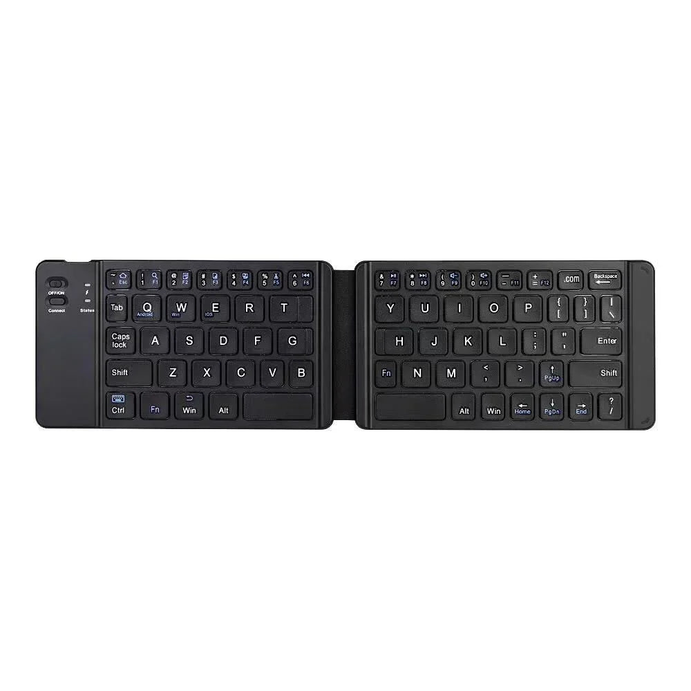 Black foldable wireless keyboard with compact, slim design and chiclet keys