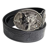 Stylish men’s casual belt with wolf head buckle and smooth strap