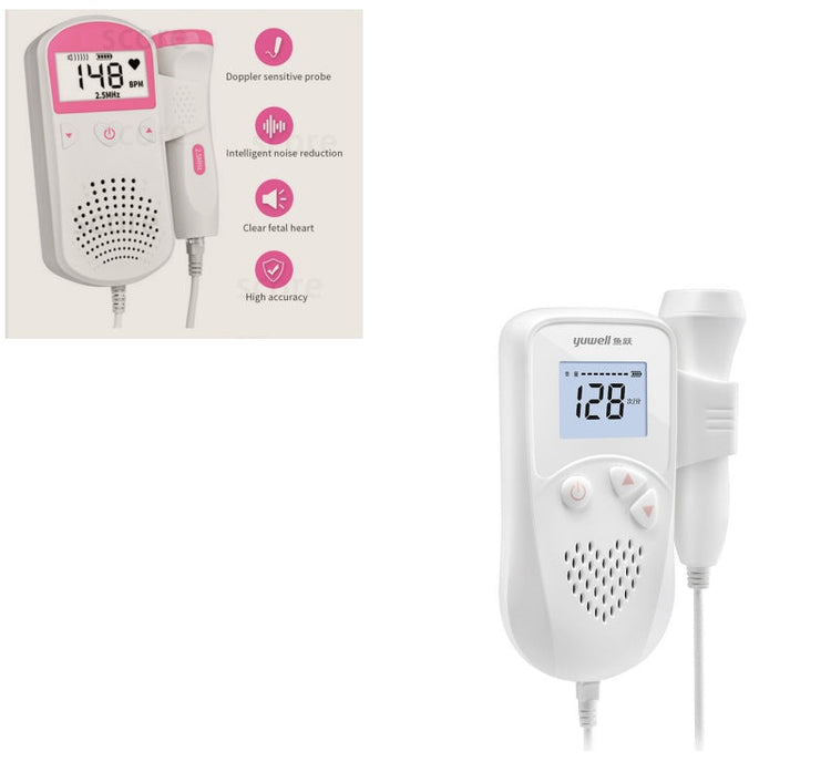 Fetal heart rate monitor with digital LCD screen and waterproof Doppler probe for home pregnancy use
