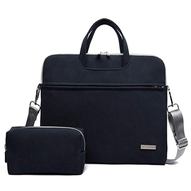Black PU leather women laptop bag with removable shoulder strap and matching small pouch for notebooks up to 15.6 inch