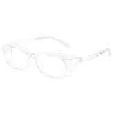 Clear rectangular eyeglasses with thick transparent plastic frame and modern style