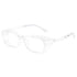 Clear rectangular eyeglasses with thick transparent plastic frame and modern style