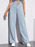 Light blue high-waisted wide-leg jeans in relaxed fit, casual streetwear style