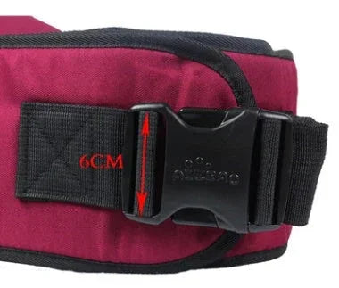 Maroon fabric strap with black adjustable buckle, measuring 6cm wide, durable material