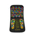 Black acupressure foot massage mat with colorful raised nodes and reflexology chart design