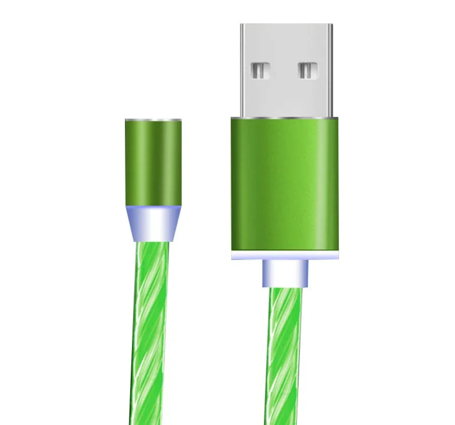 Green USB charging cable with metallic finish and durable braided design