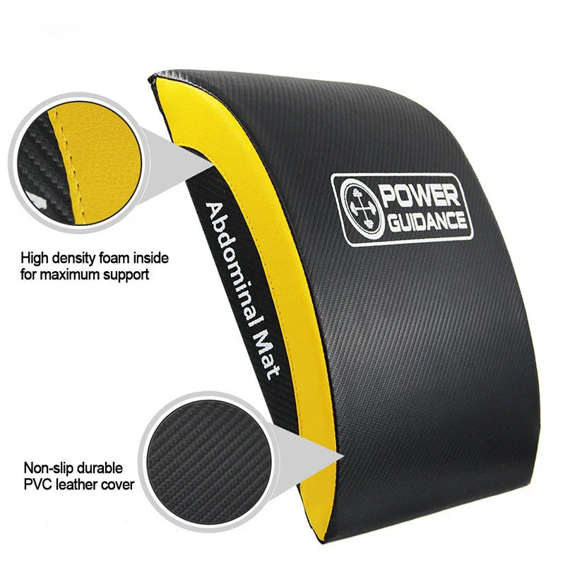 Black and yellow abdominal mat with high-density foam and non-slip PVC leather cover.