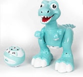 Mint green plastic dinosaur toy with remote control, robotic design, glossy finish