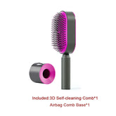 Pink and black self-cleaning hairbrush with removable airbag comb base, modern design